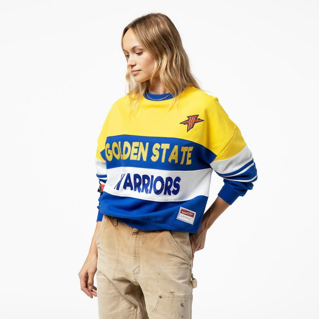 Mitchell & Ness - Golden State Warriors x DANNIJO Women's Blocked Pullover Sweatshirt - Gold/Royal