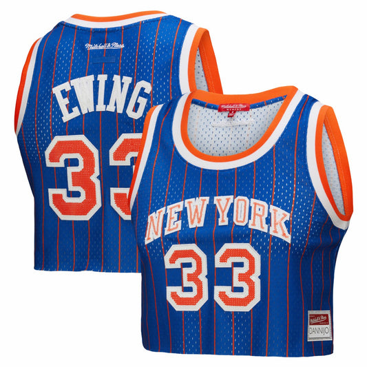 Patrick Ewing New York Knicks x DANNIJO Women's Fashion Cropped Basketball Jersey - Royal | NBA Jerseys