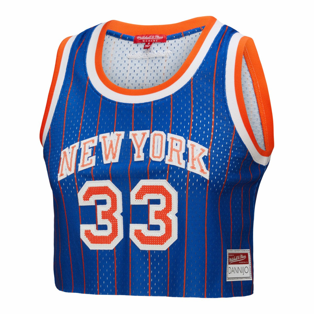 Mitchell & Ness - Patrick Ewing New York Knicks x DANNIJO Women's Fashion Cropped Basketball Jersey - Royal