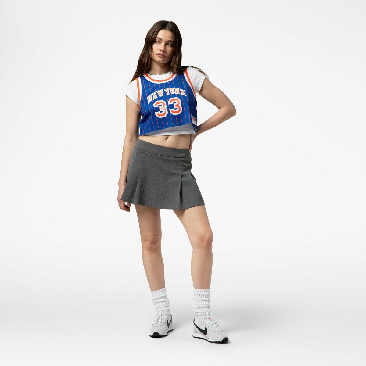 Mitchell & Ness - Patrick Ewing New York Knicks x DANNIJO Women's Fashion Cropped Basketball Jersey - Royal