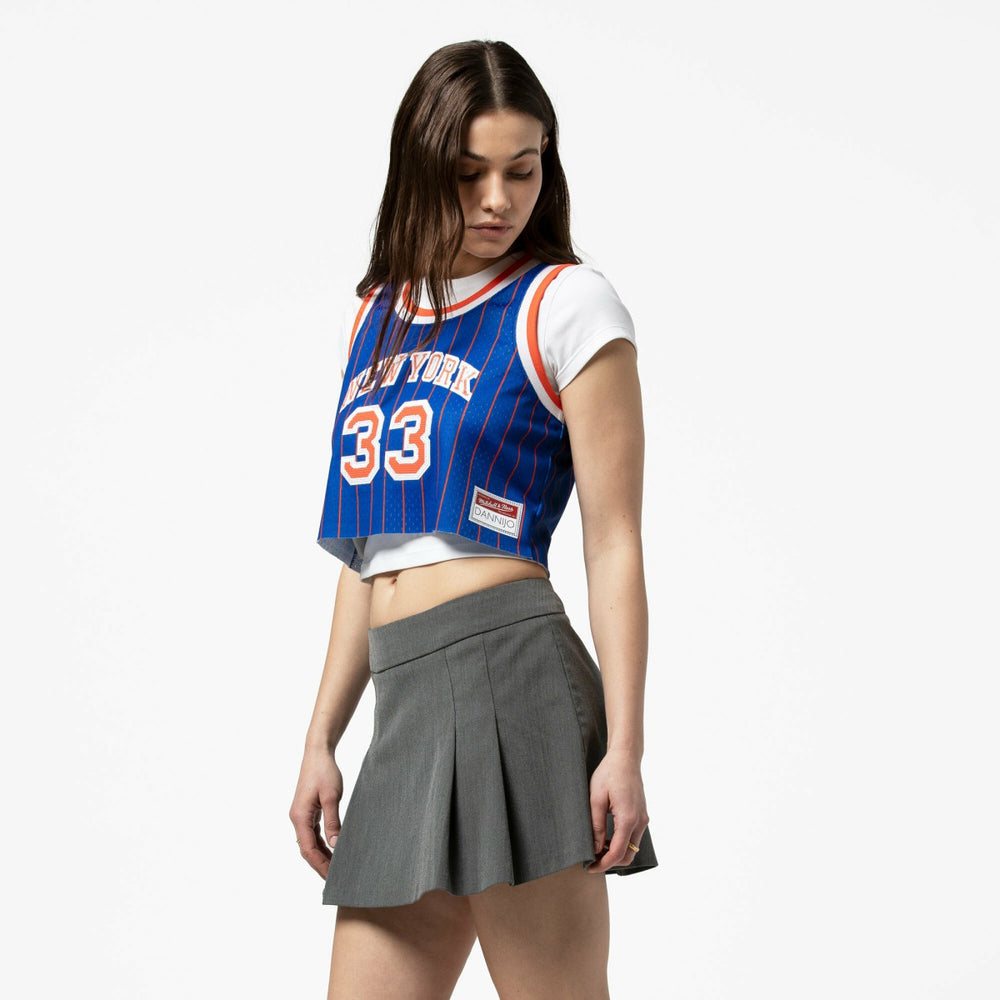 Mitchell & Ness - Patrick Ewing New York Knicks x DANNIJO Women's Fashion Cropped Basketball Jersey - Royal