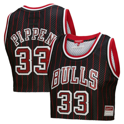 Scottie Pippen Chicago Bulls x DANNIJO Women's Fashion Cropped Basketball Jersey sale - Black | NBA Jerseys