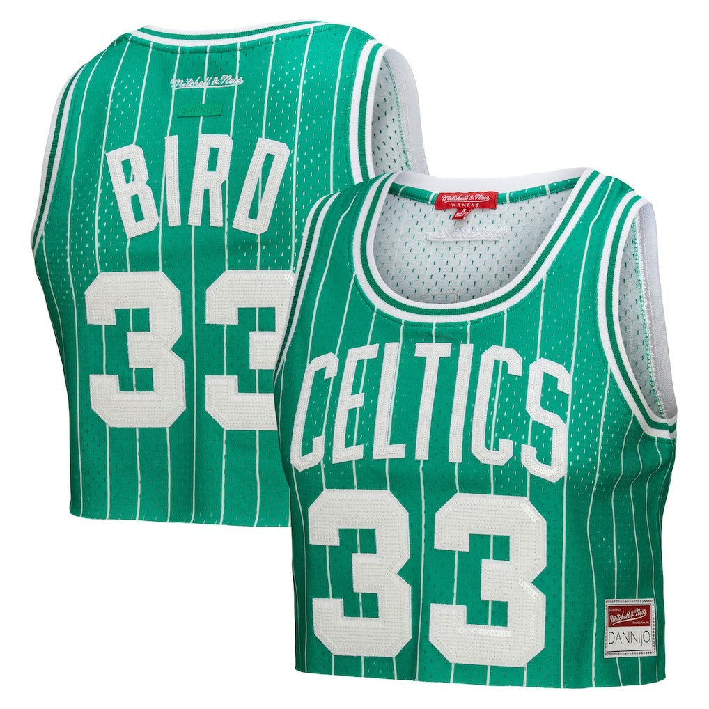 Mitchell & Ness - Larry Bird Boston Celtics x DANNIJO Women's Fashion Cropped Basketball Jersey - Kelly Green