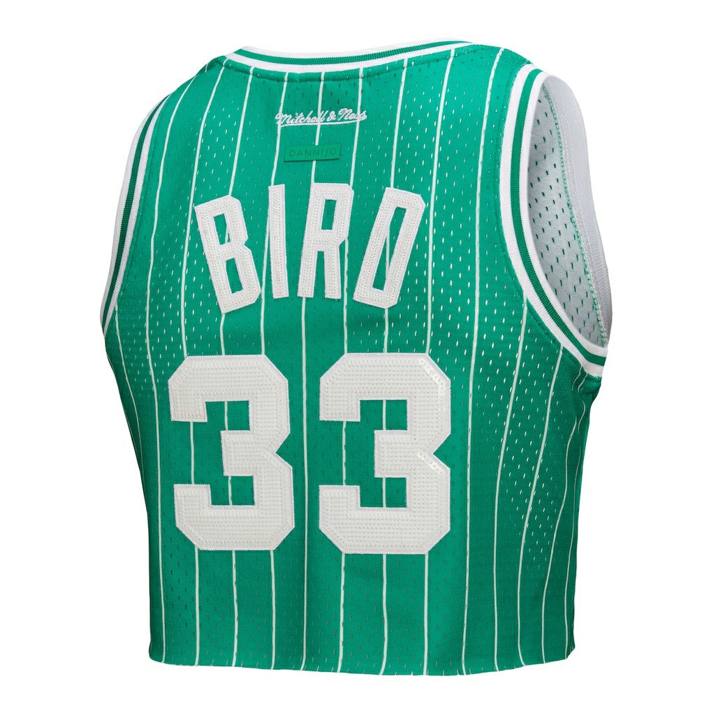Mitchell & Ness - Larry Bird Boston Celtics x DANNIJO Women's Fashion Cropped Basketball Jersey - Kelly Green