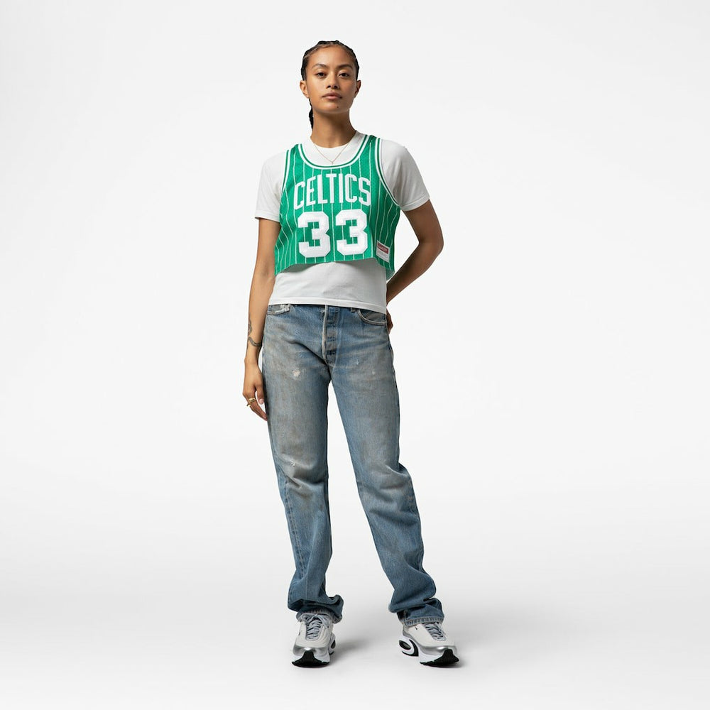 Mitchell & Ness - Larry Bird Boston Celtics x DANNIJO Women's Fashion Cropped Basketball Jersey - Kelly Green