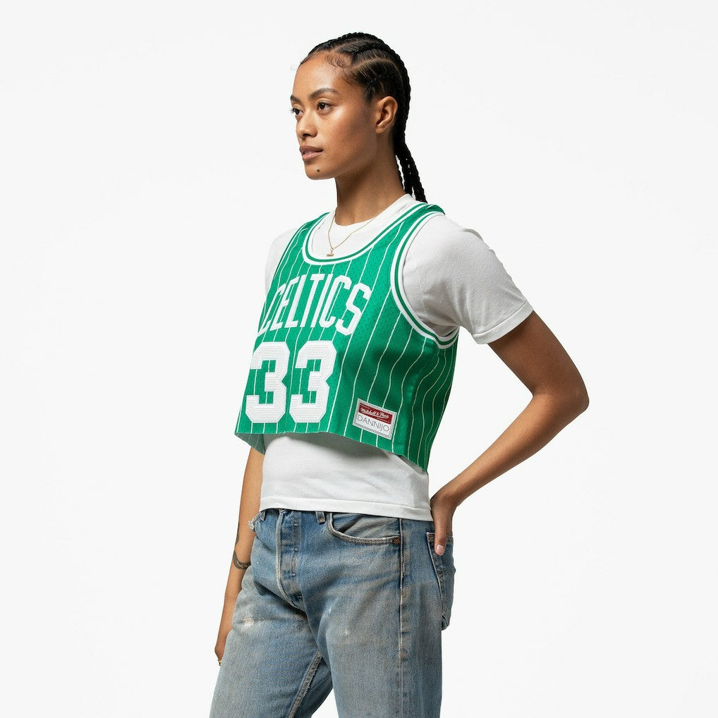 Mitchell & Ness - Larry Bird Boston Celtics x DANNIJO Women's Fashion Cropped Basketball Jersey - Kelly Green