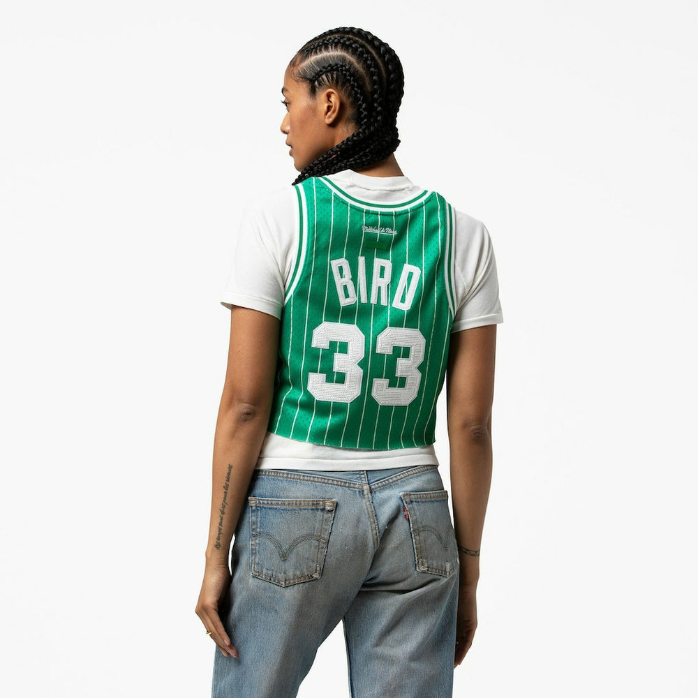 Mitchell & Ness - Larry Bird Boston Celtics x DANNIJO Women's Fashion Cropped Basketball Jersey - Kelly Green