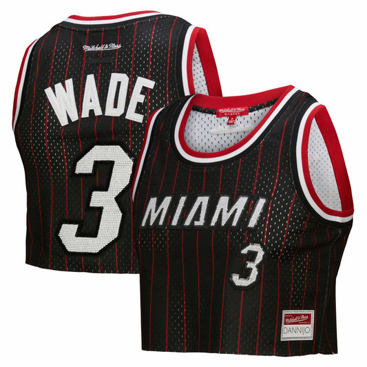 Dwyane Wade Miami Heat x DANNIJO Women's Fashion Cropped Basketball Jersey - Black | NBA Jerseys