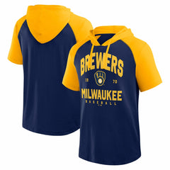 Milwaukee Brewers Logo Athletic Prime Raglan Short Sleeve Hoodie T-Shirt On Sale