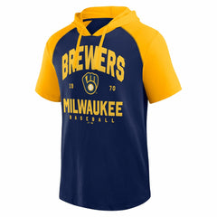 Milwaukee Brewers Logo Athletic Prime Raglan Short Sleeve Hoodie T-Shirt On Sale