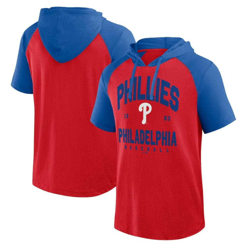 Philadelphia Phillies Logo Athletic Prime Raglan Short Sleeve Hoodie T-Shirt On Sale