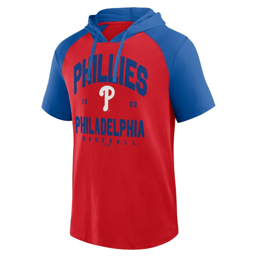 Philadelphia Phillies Logo Athletic Prime Raglan Short Sleeve Hoodie T-Shirt On Sale
