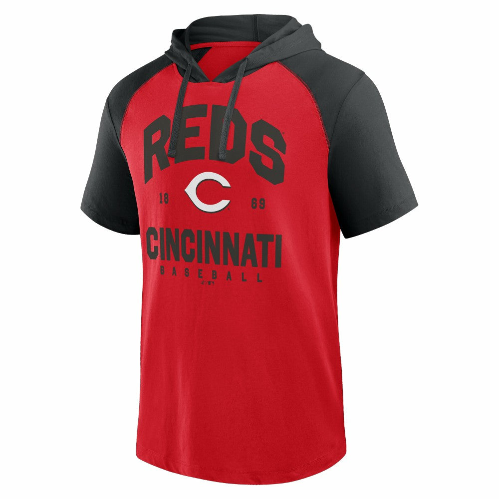 Cincinnati Reds Logo Athletic Prime Raglan Short Sleeve Hoodie T-Shirt Sale