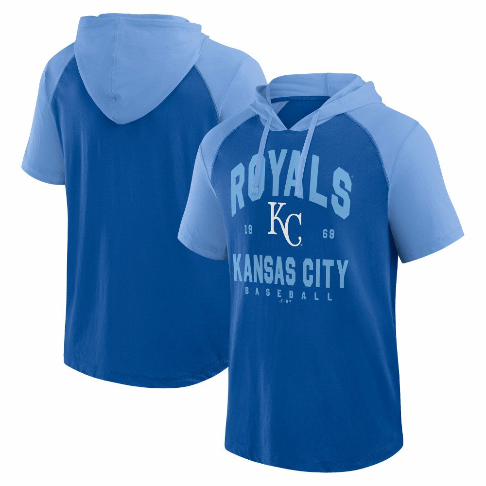 Kansas City Royals Logo Athletic Prime Raglan Short Sleeve Hoodie T-Shirt Clearance