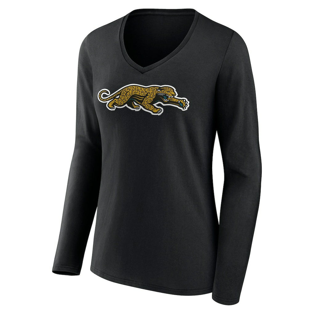 Jacksonville Jaguars Women's Classic Logo Long Sleeve V-Neck T-Shirt Black - NFL