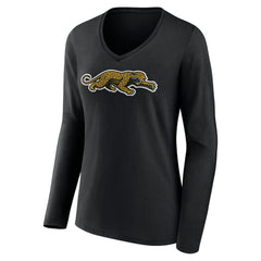 Jacksonville Jaguars Women's Classic Logo Long Sleeve V-Neck T-Shirt Black - NFL