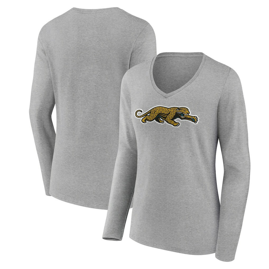 Jacksonville Jaguars Women's Classic Logo Long Sleeve V-Neck T-Shirt Gray - NFL