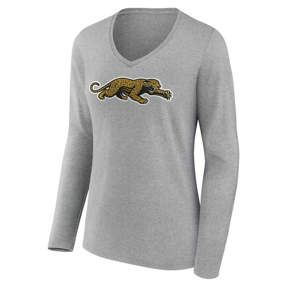 Jacksonville Jaguars Women's Classic Logo Long Sleeve V-Neck T-Shirt Gray - NFL