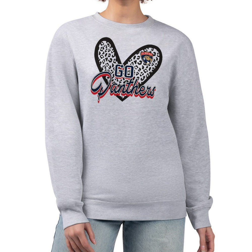 Florida Panthers - G-III 4Her by Carl Banks Women's Animal Print Heart Fleece Pullover Sweatshirt Heather Gray