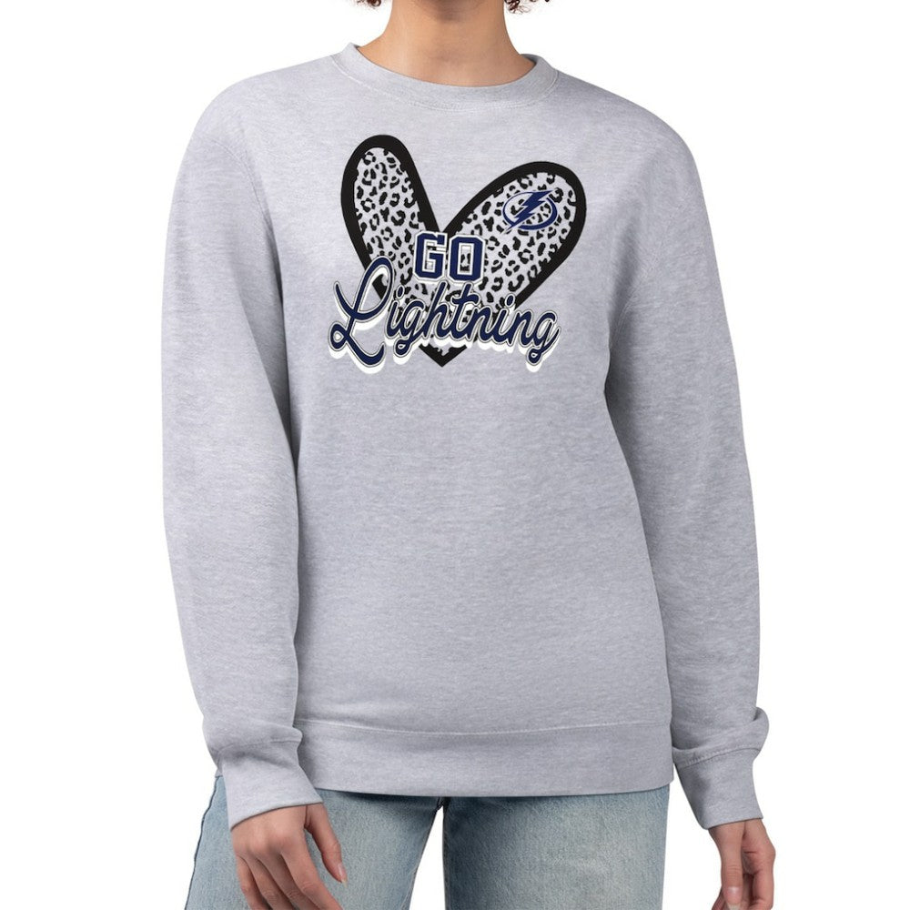 Tampa Bay Lightning - G-III 4Her by Carl Banks Women's Animal Print Heart Fleece Pullover Sweatshirt Heather Gray