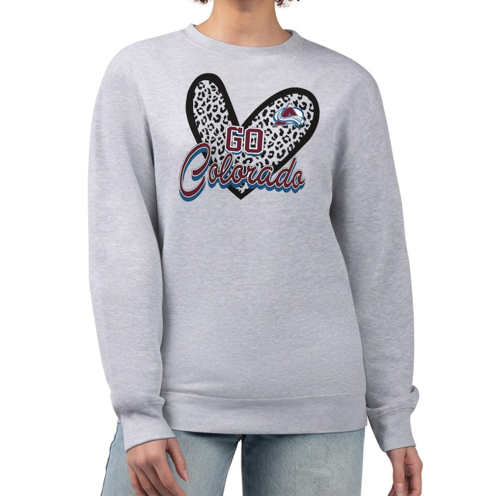Colorado Avalanche - G-III 4Her by Carl Banks Women's Animal Print Heart Fleece Pullover Sweatshirt Heather Gray