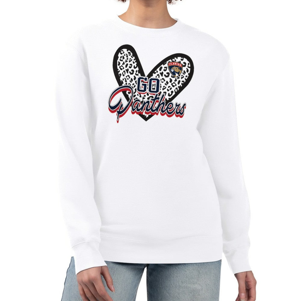 Florida Panthers - G-III 4Her by Carl Banks Women's Animal Print Heart Fleece Pullover Sweatshirt White