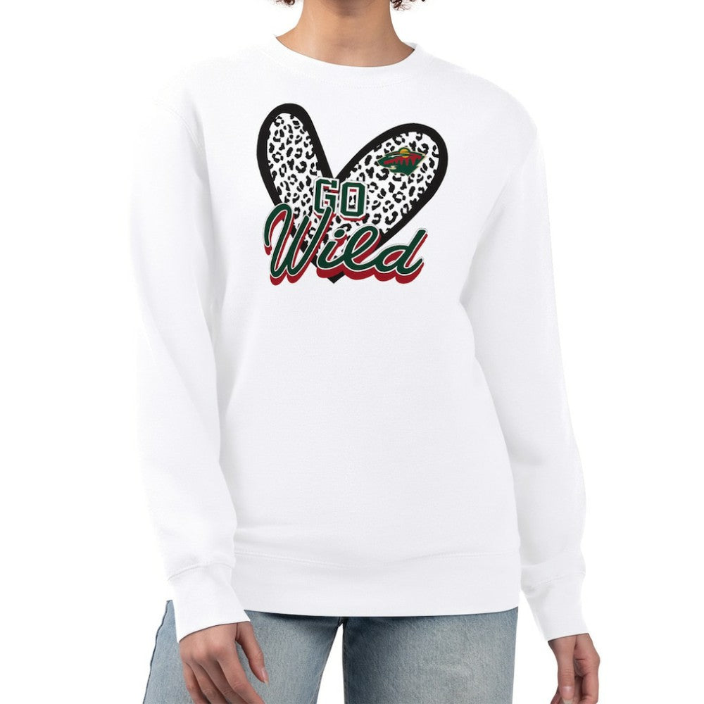 Minnesota Wild - G-III 4Her by Carl Banks Women's Animal Print Heart Fleece Pullover Sweatshirt White