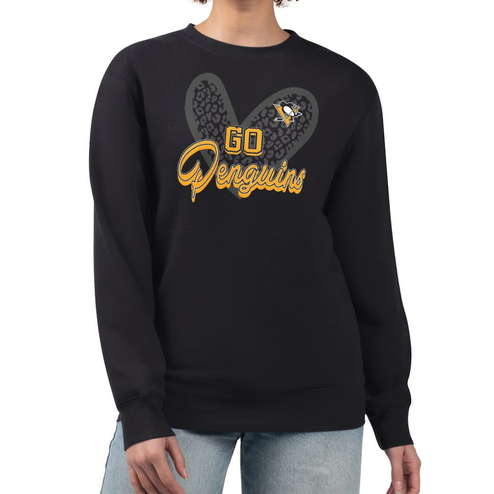 Pittsburgh Penguins G-III 4Her by Carl Banks Women's Animal Print Heart Fleece Pullover Sweatshirt Black