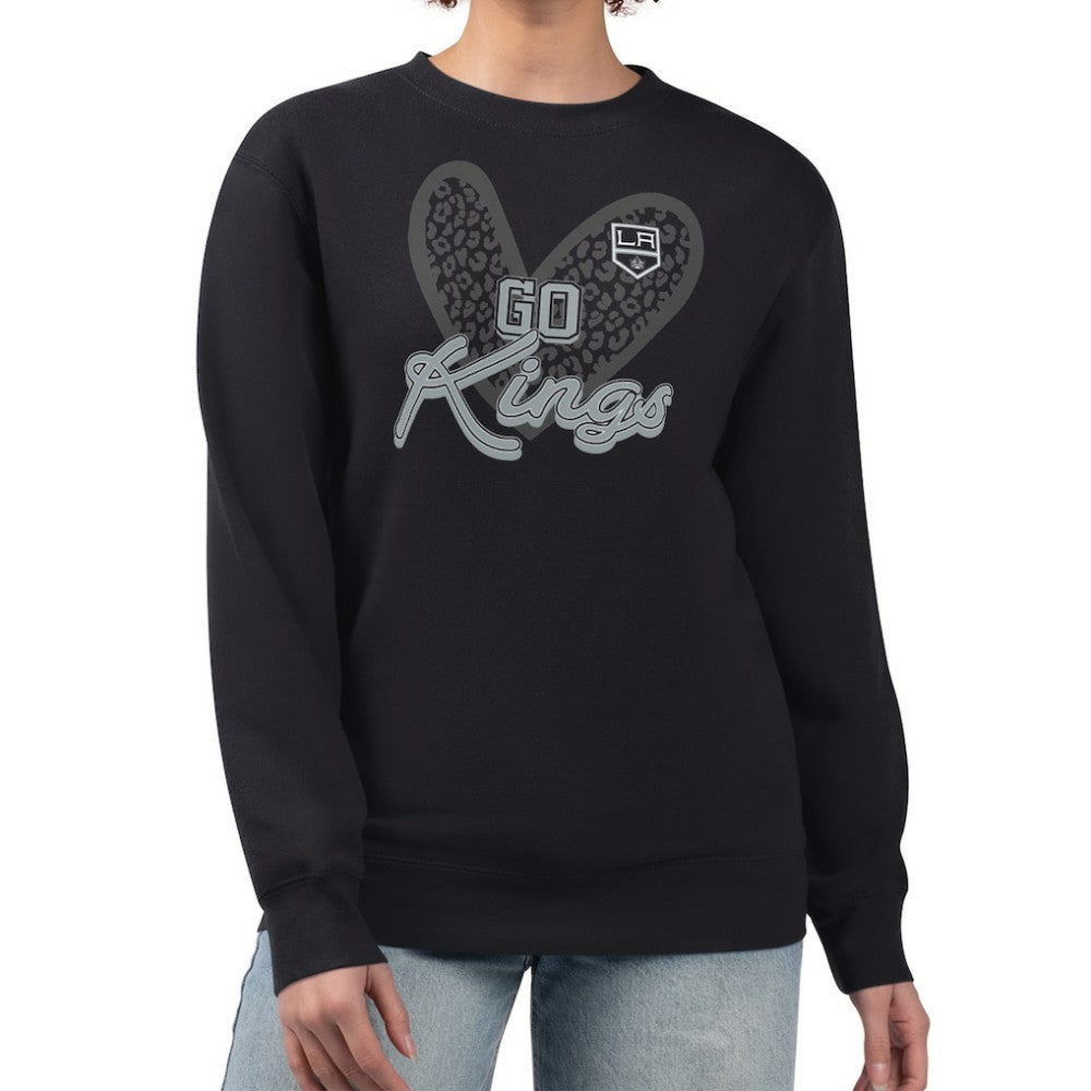 Los Angeles Kings - G-III 4Her by Carl Banks Women's Animal Print Heart Fleece Pullover Sweatshirt Black