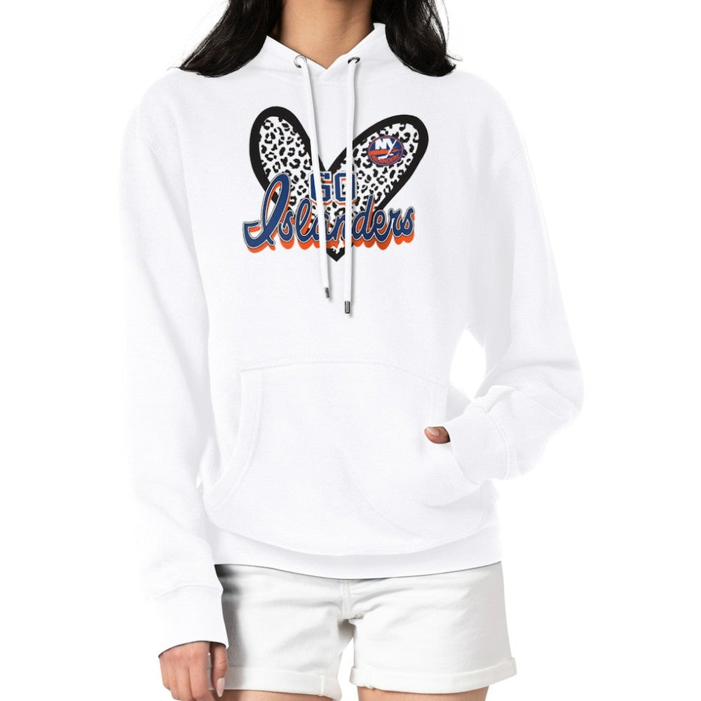 New York Islanders - G-III 4Her by Carl Banks Women's Animal Print Heart Fleece Pullover Hoodie White