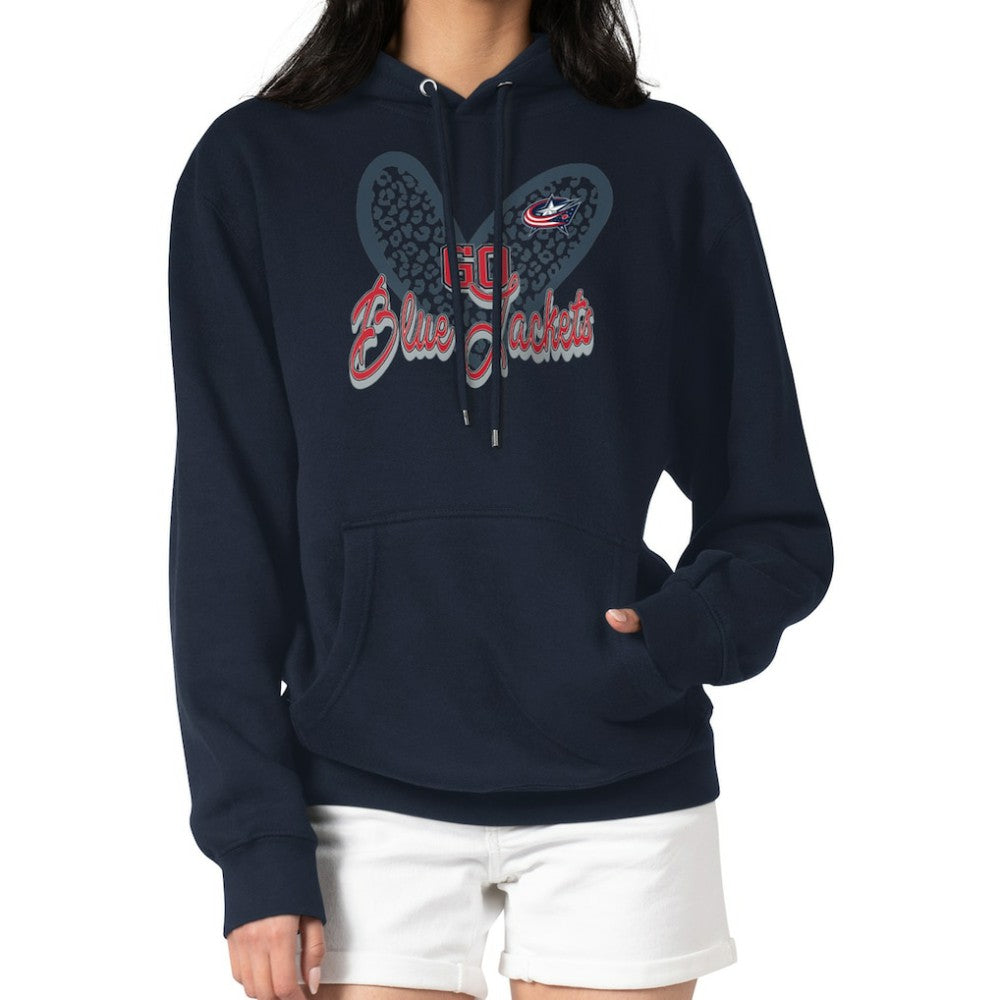 Columbus Blue Jackets - G-III 4Her by Carl Banks Women's Animal Print Heart Fleece Pullover Hoodie Navy