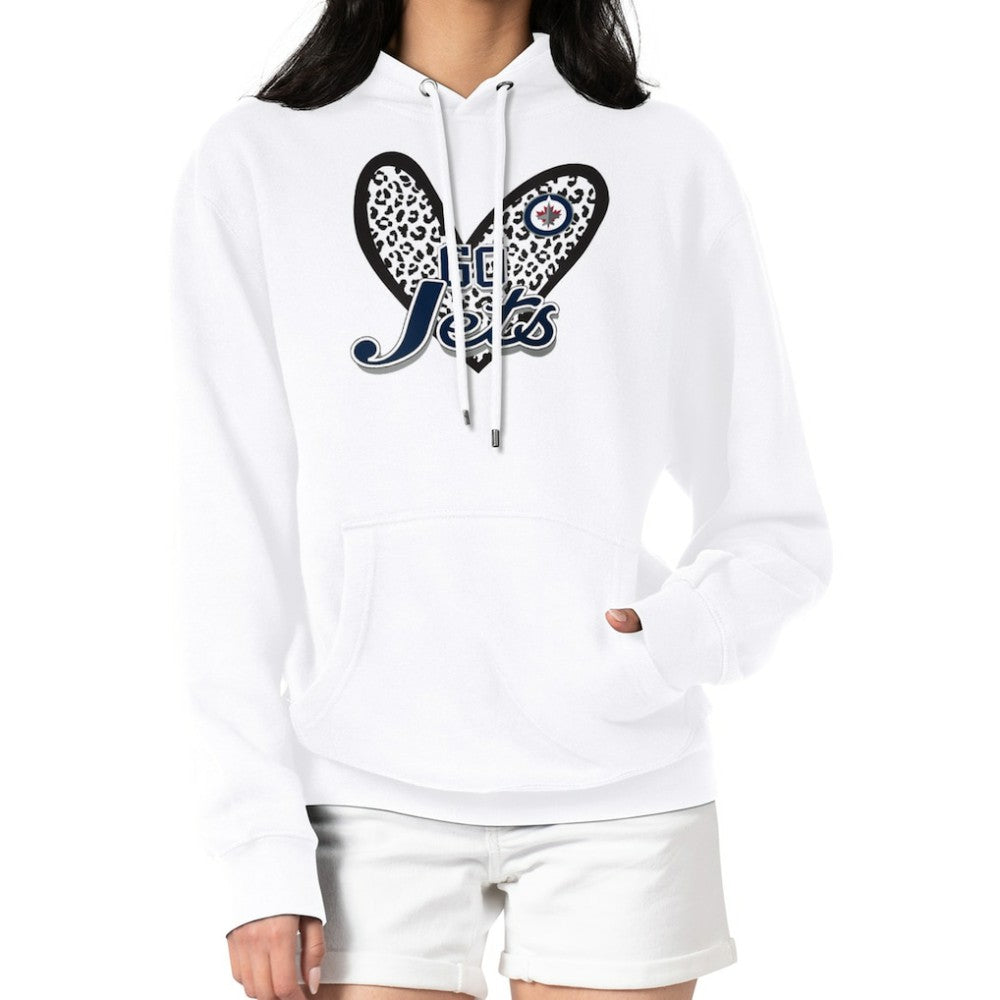 Winnipeg Jets - G-III 4Her by Carl Banks Women's Animal Print Heart Fleece Pullover Hoodie White