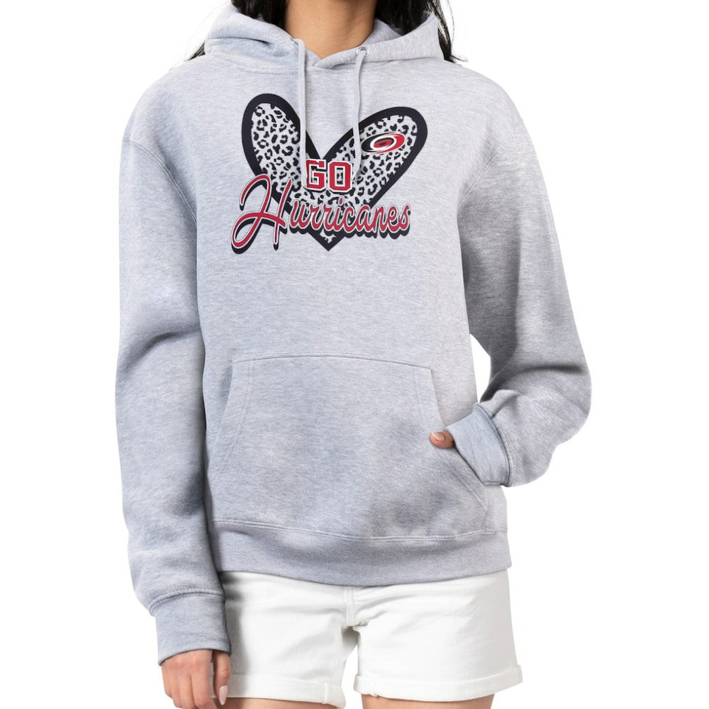 Carolina Hurricanes - G-III 4Her by Carl Banks Women's Animal Print Heart Fleece Pullover Hoodie Heather Gray