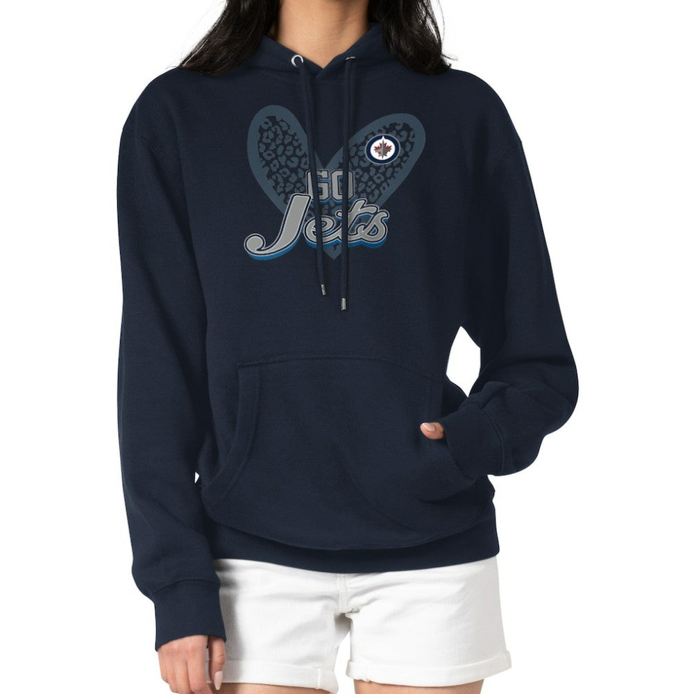 Winnipeg Jets - G-III 4Her by Carl Banks Women's Animal Print Heart Fleece Pullover Hoodie Navy