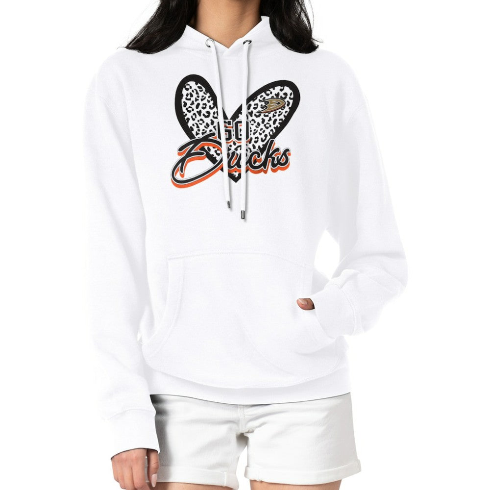 Anaheim Ducks - G-III 4Her by Carl Banks Women's Animal Print Heart Fleece Pullover Hoodie White