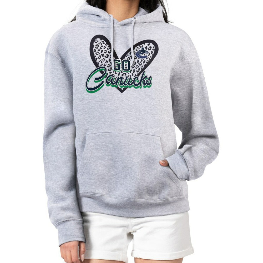 Vancouver Canucks - G-III 4Her by Carl Banks Women's Animal Print Heart Fleece Pullover Hoodie Heather Gray