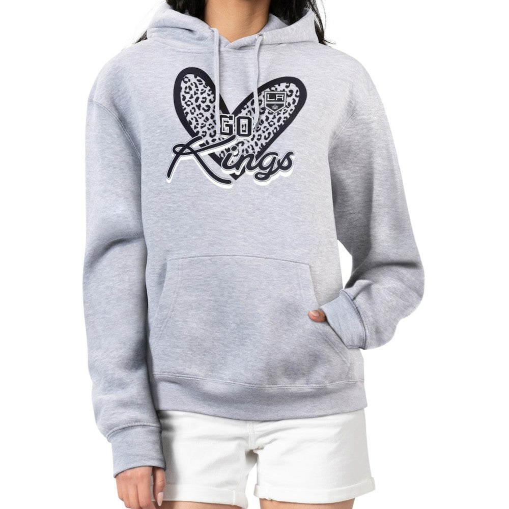 Los Angeles Kings - G-III 4Her by Carl Banks Women's Animal Print Heart Fleece Pullover Hoodie Heather Gray
