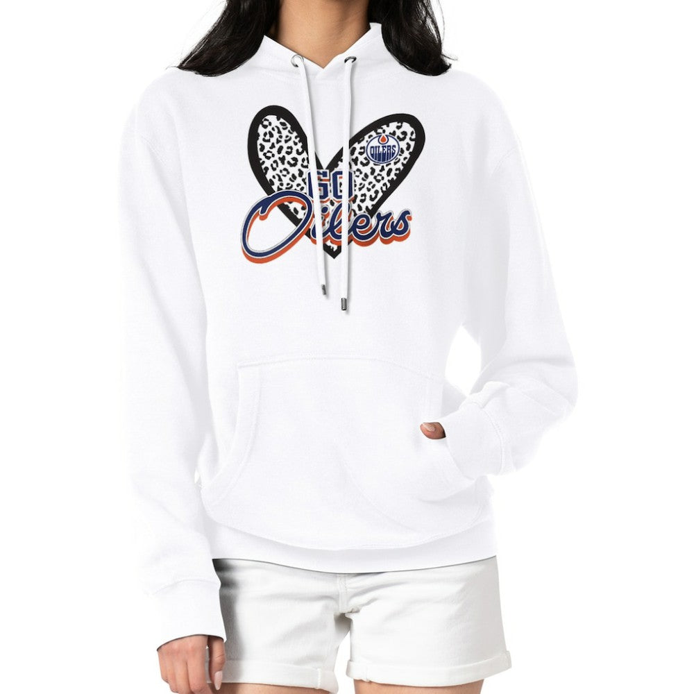 Edmonton Oilers - G-III 4Her by Carl Banks Women's Animal Print Heart Fleece Pullover Hoodie White
