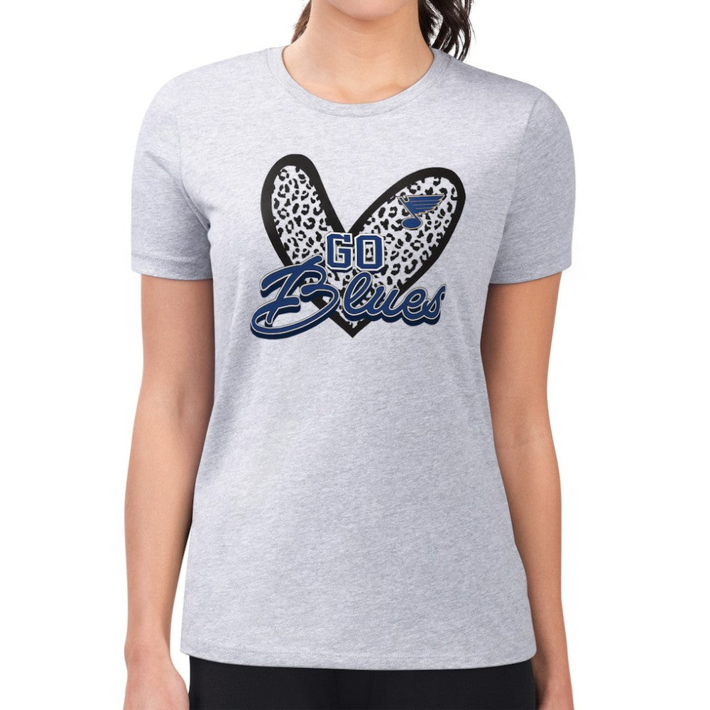 St. Louis Blues - G-III 4Her by Carl Banks Women's Super-Slim Fit Lightweight Animal Print Heart T-Shirt Heather Gray