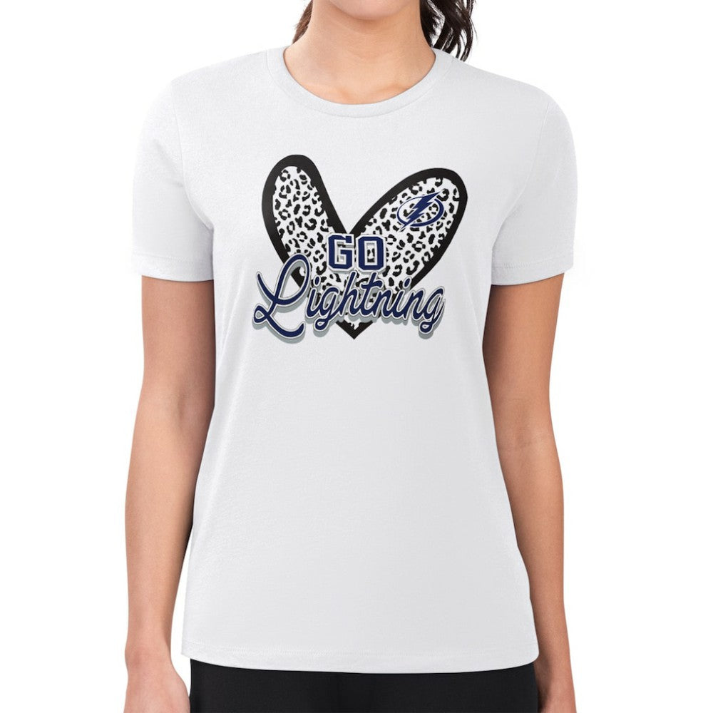 Tampa Bay Lightning - G-III 4Her by Carl Banks Women's Super-Slim Fit Lightweight Animal Print Heart T-Shirt White