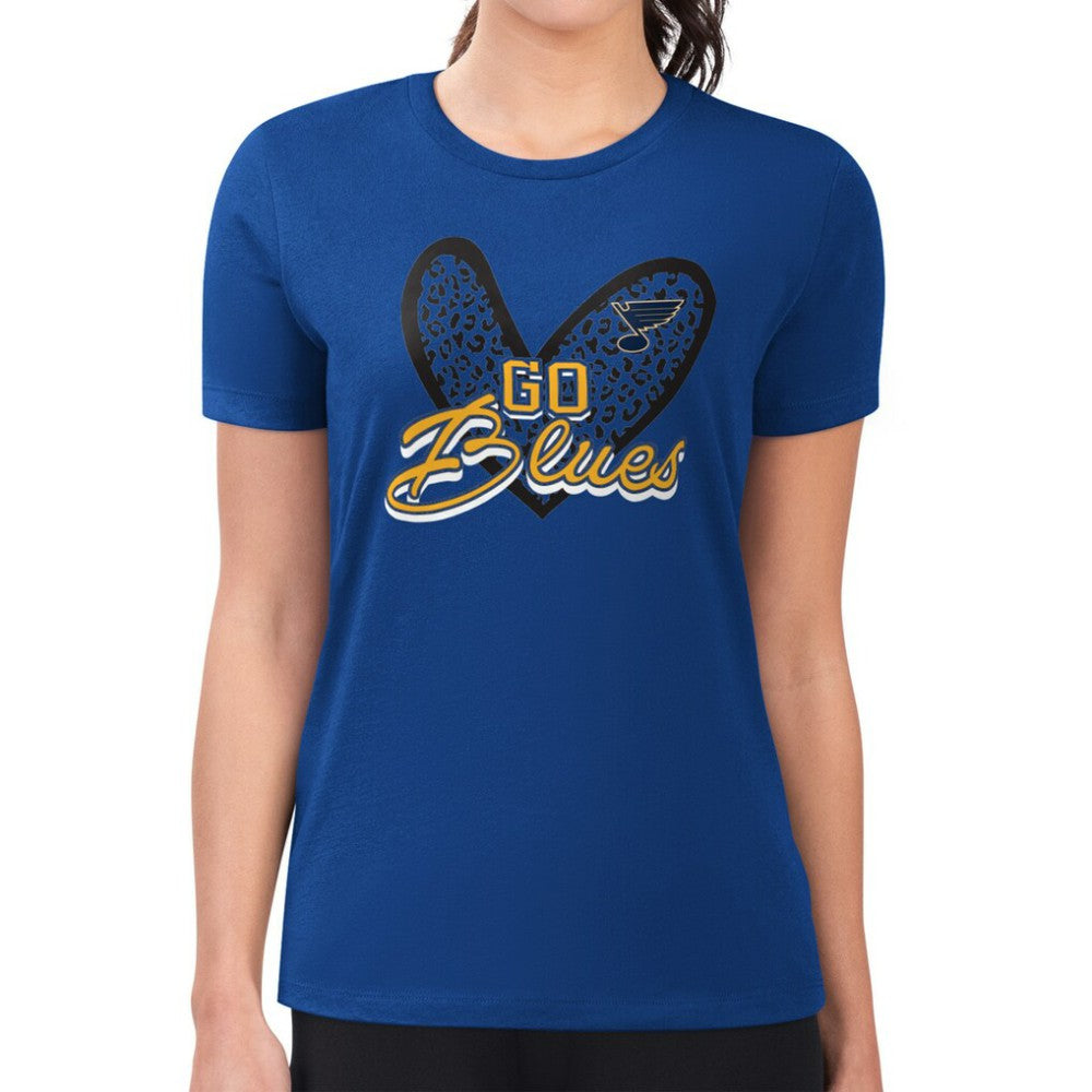 St. Louis Blues - G-III 4Her by Carl Banks Women's Super-Slim Fit Lightweight Animal Print Heart T-Shirt Blue