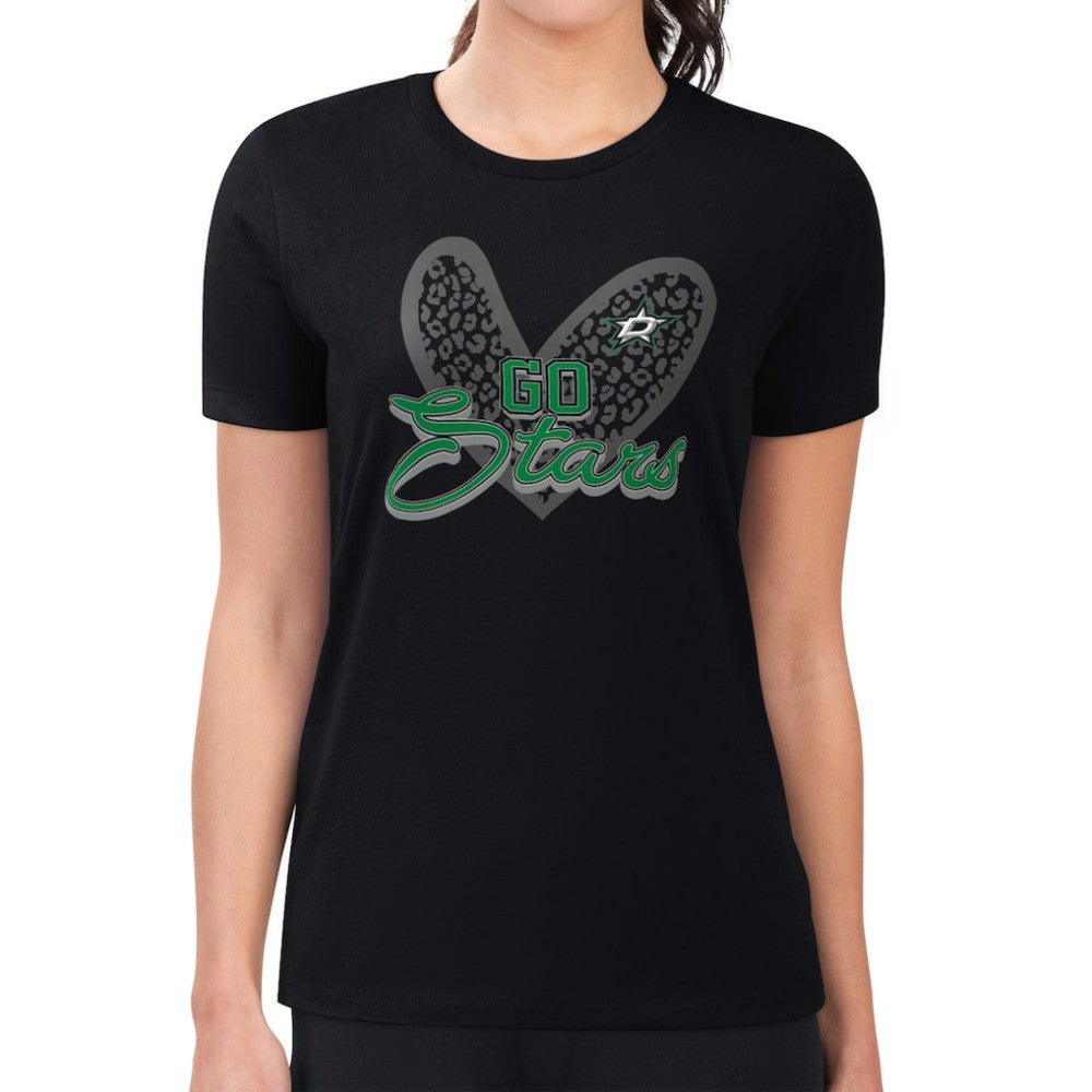 Dallas Stars - G-III 4Her by Carl Banks Women's Super-Slim Fit Lightweight Animal Print Heart T-Shirt Black