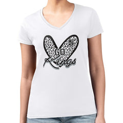 Los Angeles Kings - G-III 4Her by Carl Banks Women's Super-Slim Fit Lightweight Animal Print Heart V-Neck T-Shirt White