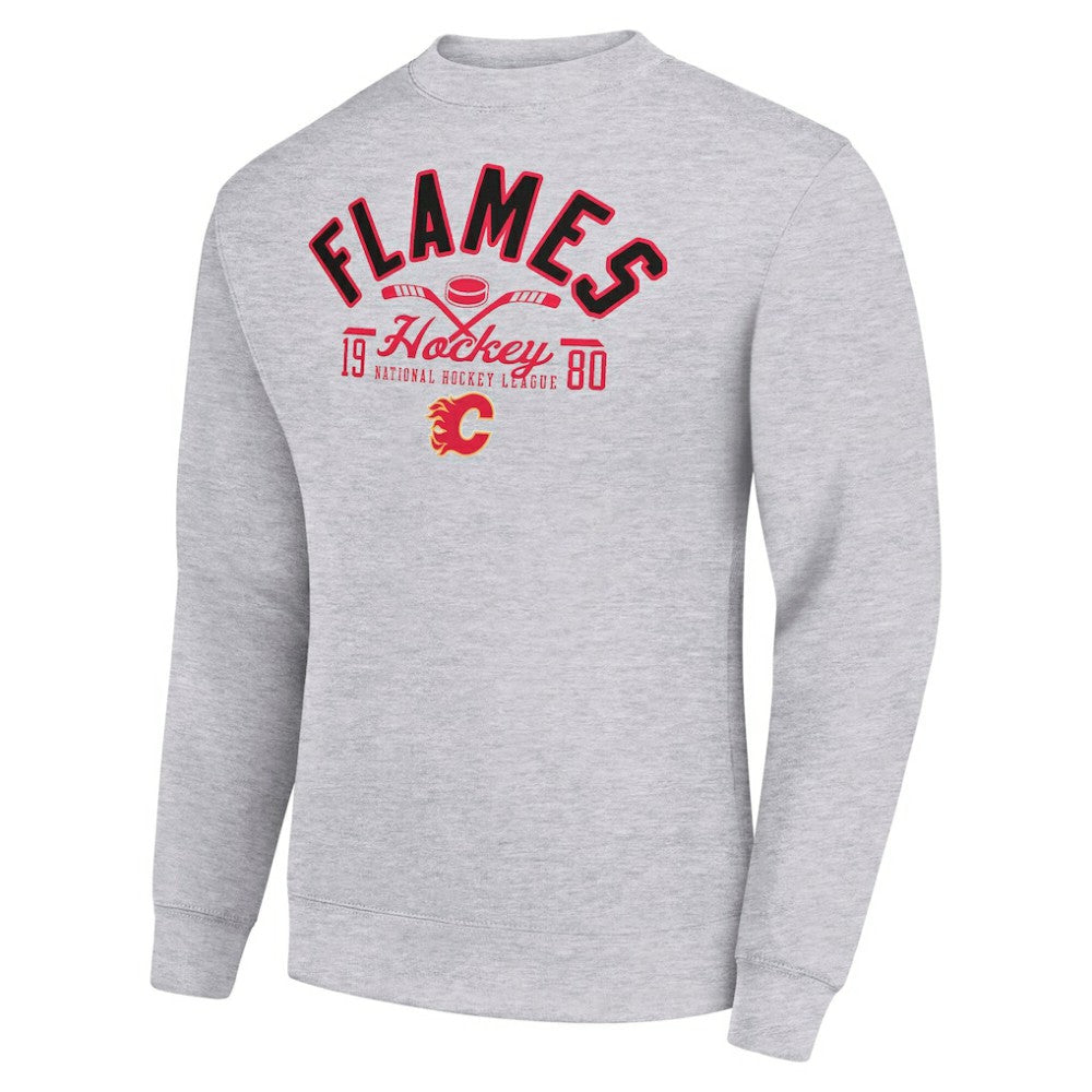 Calgary Flames - Starter Stick And Puck Logo Fleece Pullover Sweatshirt Heather Gray