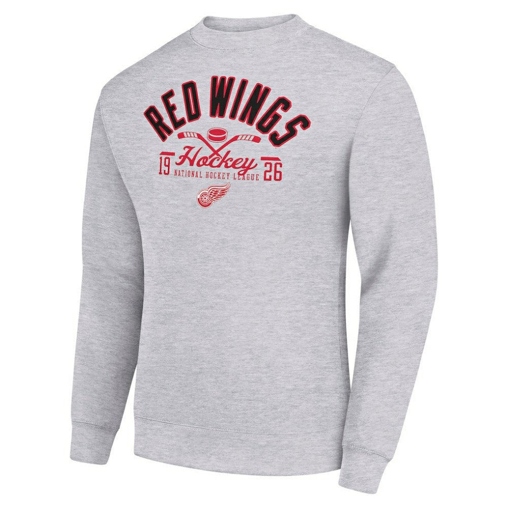 Detroit Red Wings - Starter Stick And Puck Logo Fleece Pullover Sweatshirt Heather Gray