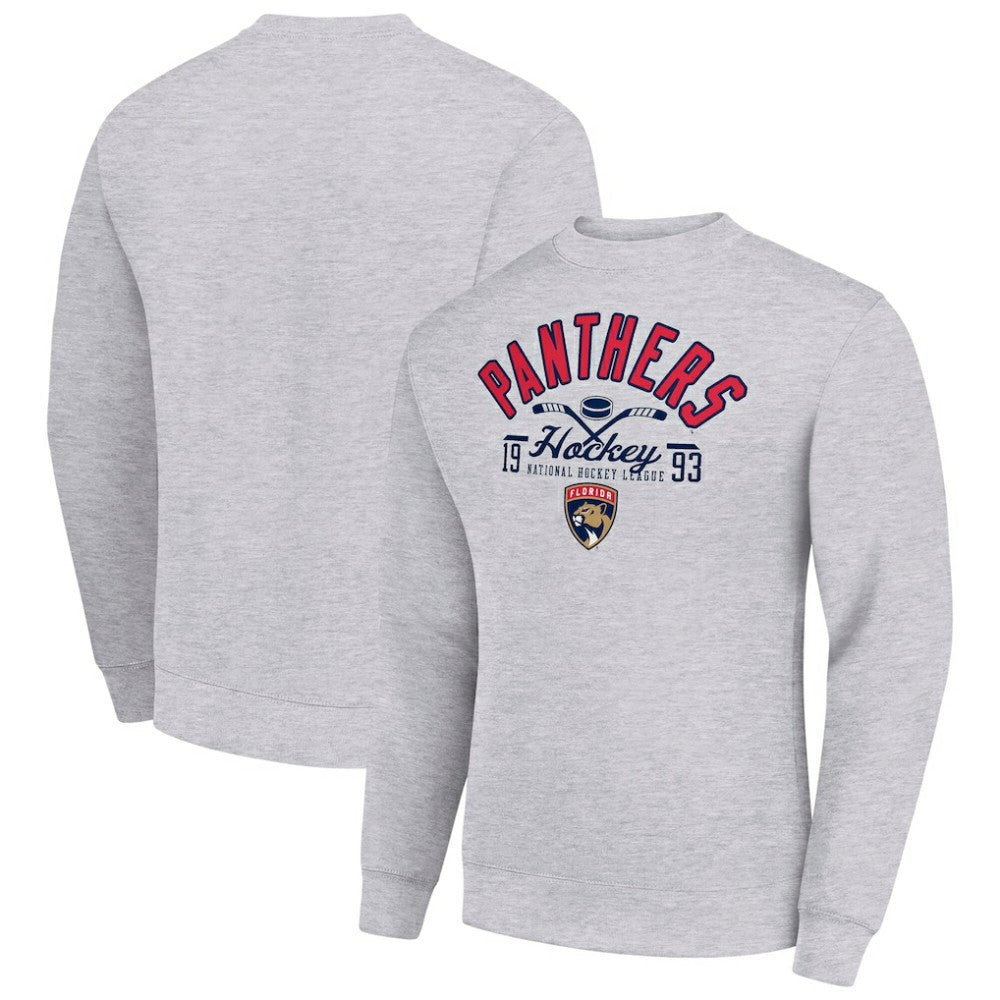 Florida Panthers - Starter Stick And Puck Logo Fleece Pullover Sweatshirt Heather Gray