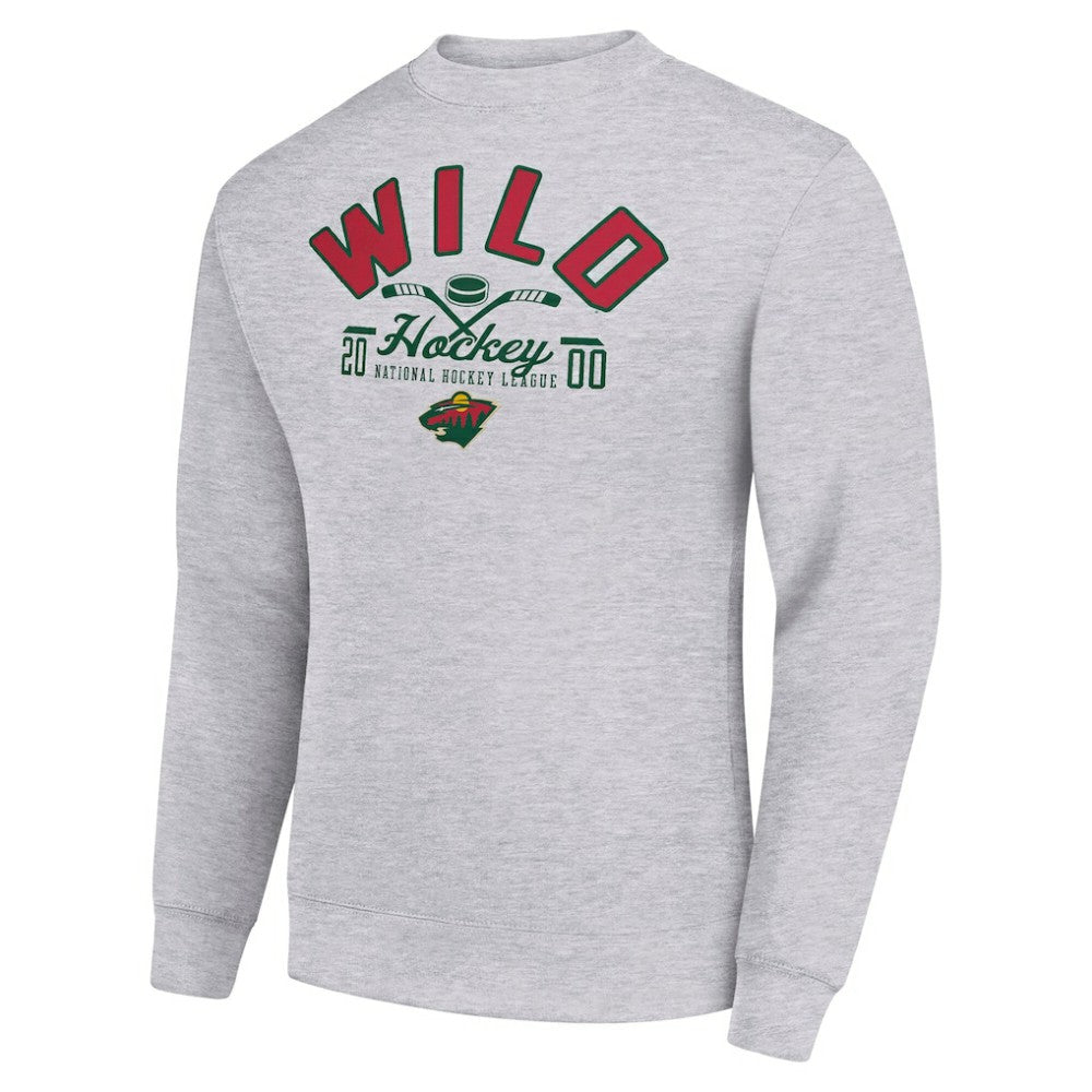 Minnesota Wild - Starter Stick And Puck Logo Fleece Pullover Sweatshirt Heather Gray