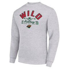Minnesota Wild - Starter Stick And Puck Logo Fleece Pullover Sweatshirt Heather Gray