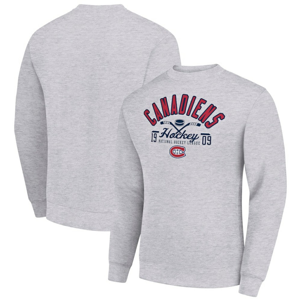 Montreal Canadiens - Starter Stick And Puck Logo Fleece Pullover Sweatshirt Heather Gray