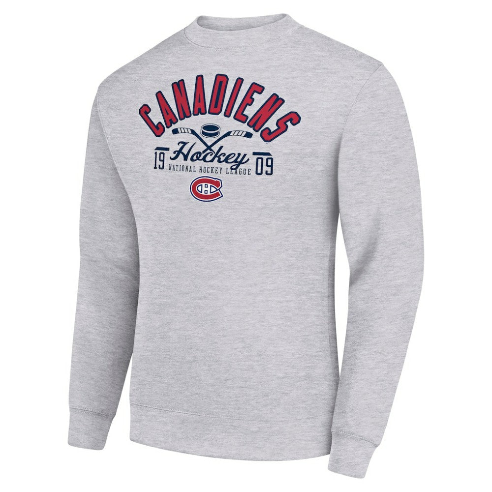 Montreal Canadiens - Starter Stick And Puck Logo Fleece Pullover Sweatshirt Heather Gray